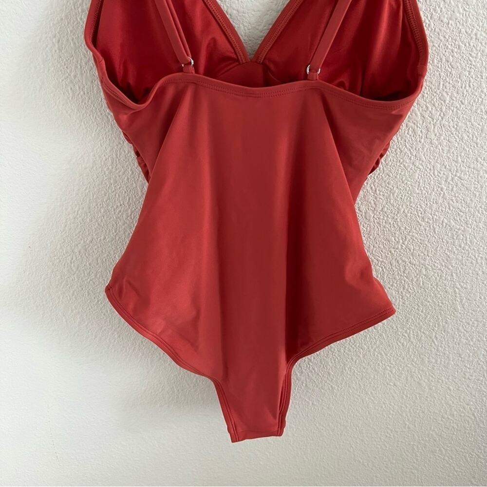 NWT Cupshe Rusty Orange Red One Piece Ruched Modest Small - Picture 5 of 9